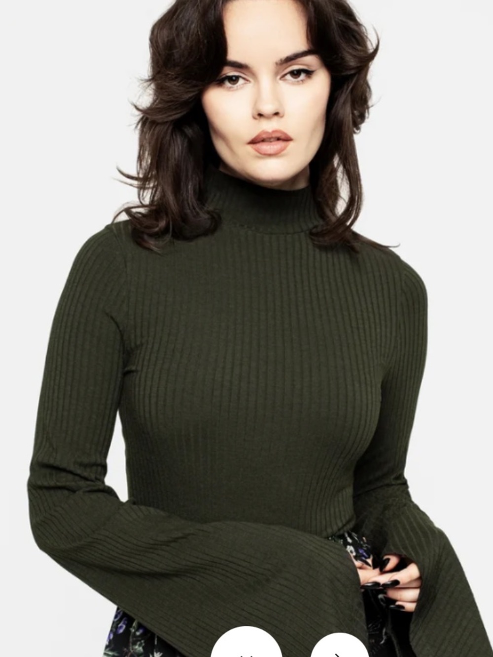 Disturbia Olive Ribbed Funnel Neck Sweater with Flared Sleeves